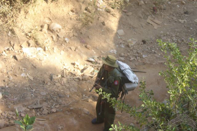 Burma Army Soldier from Division 66 outside of Kaw Thay Der