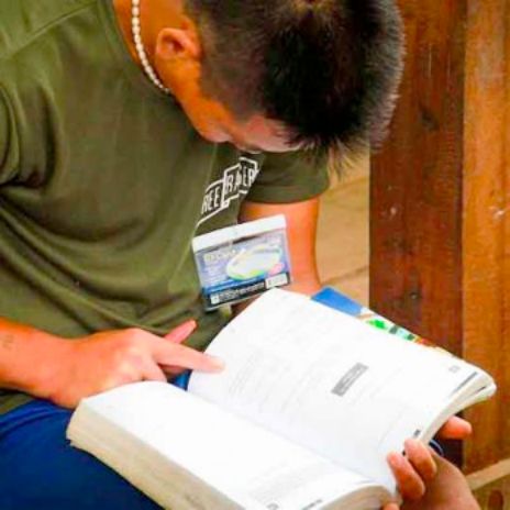 Student reading a book
