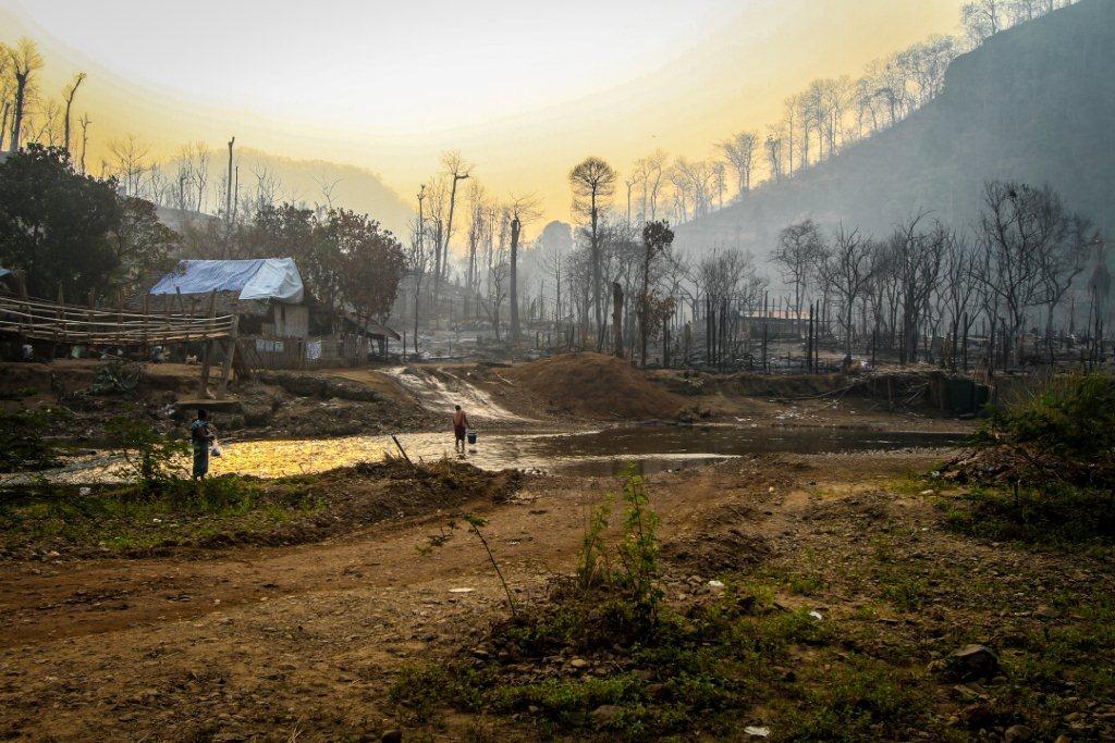 Dawn at the burned camp