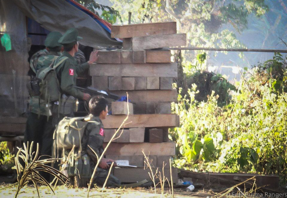 Kachin soldiers defend Nam Gau Village as the Burma Army continues attacks on 31 January 2014